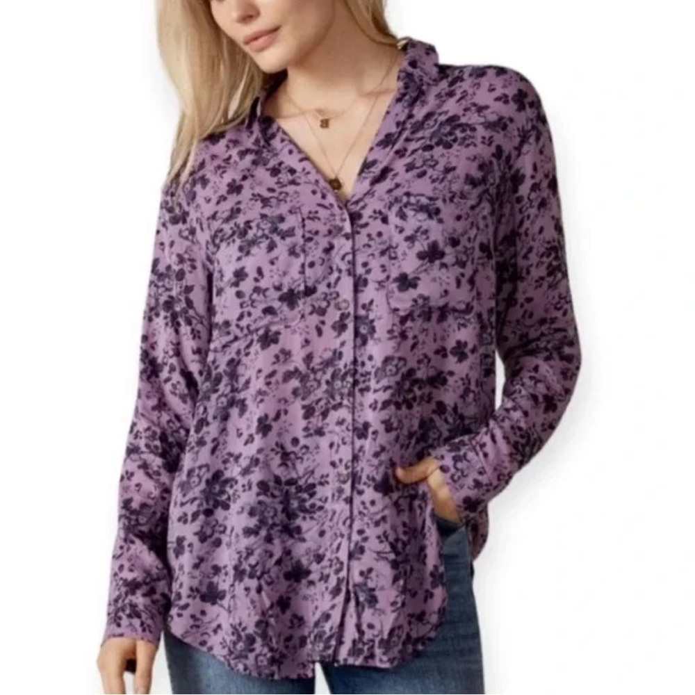 Pilcro | Anthropologie | Rome Relaxed Button Up Top Floral Boho